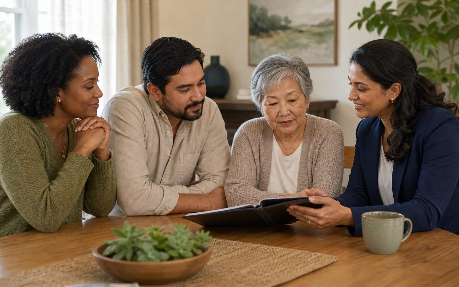 Family discussing non-medical home care options with a care coordinator